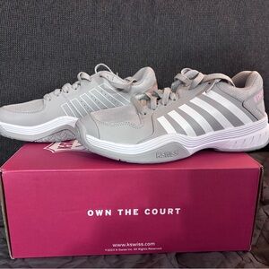 K-Swiss Light Gray and White Athletic Shoes